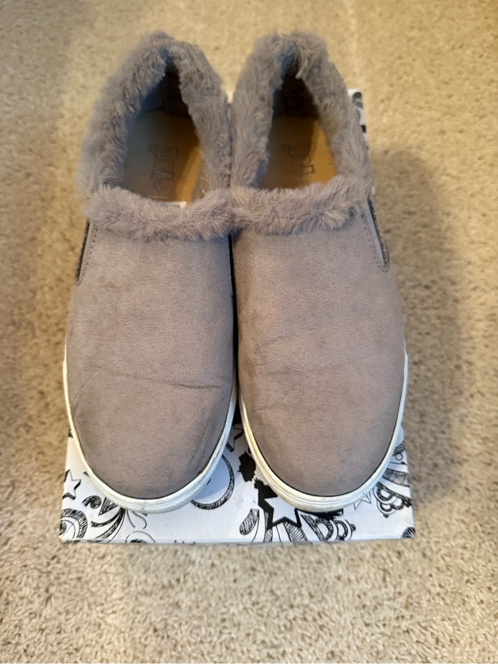 Brash Devonne Gray Faux-Fur Slip-On Sneakers
